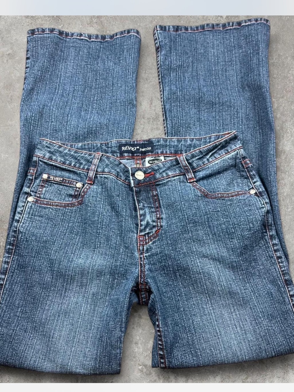 Vintage Y2K Revolt Jeans Co. Flare Jeans with Red Mesh Pocket Size 11/12